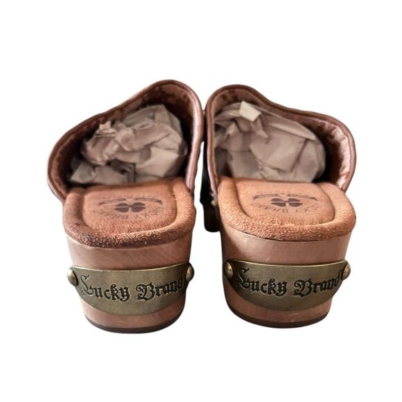 Lucky Brand Peace Sign Leather Wooden Clogs - Picture 5 of 7